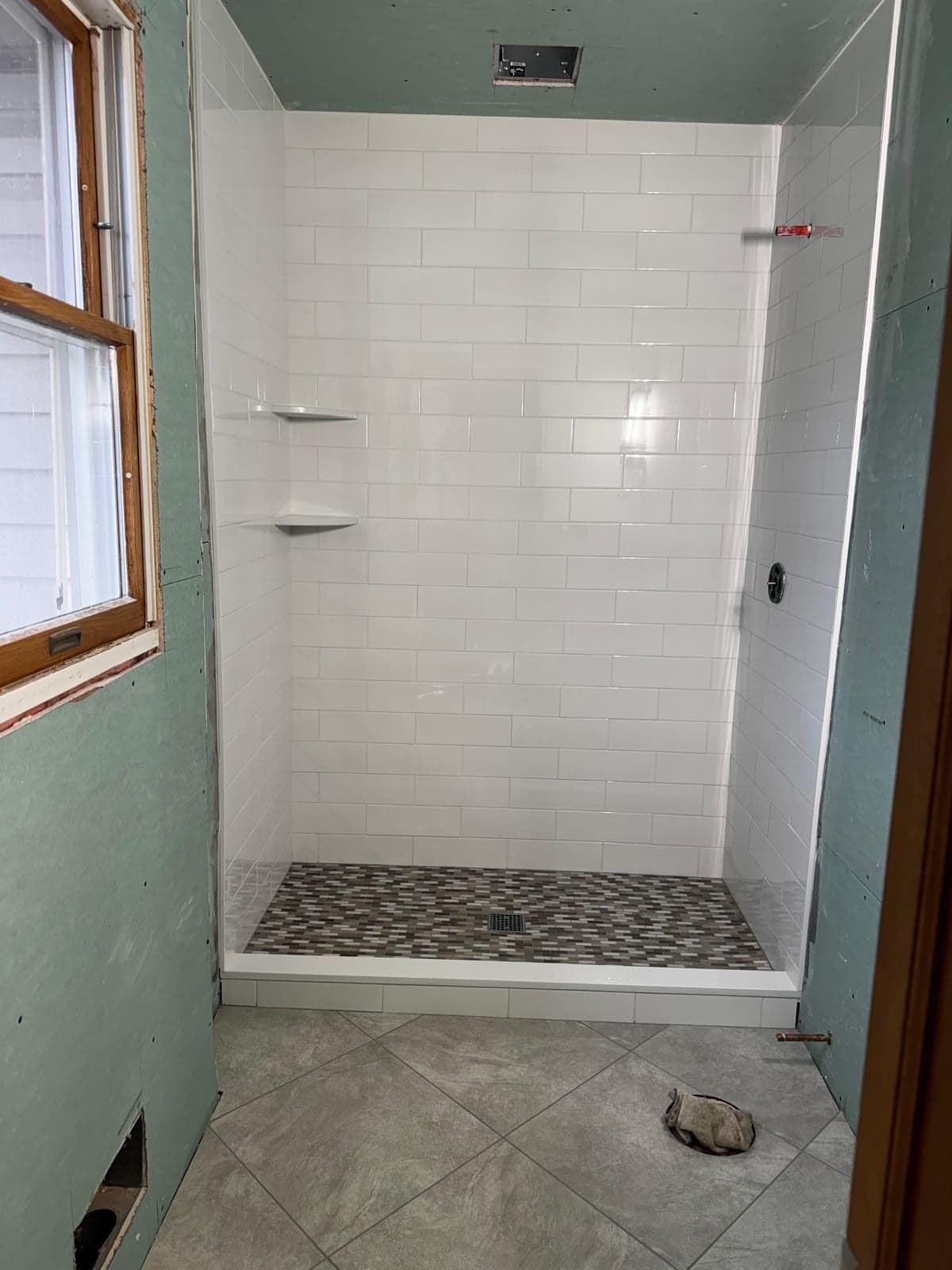 Subway tile bathroom wall installation
